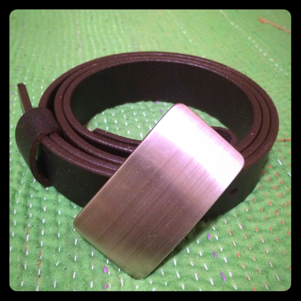 Brushed stainless steel & leather belt handmade